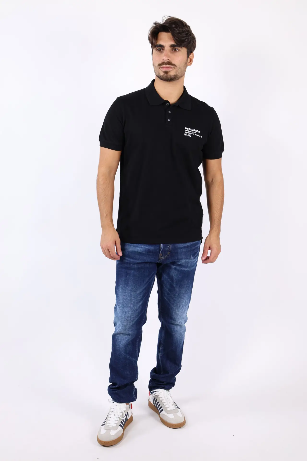 Dsquared2 - Black polo shirt with white mini-logo text - BLS