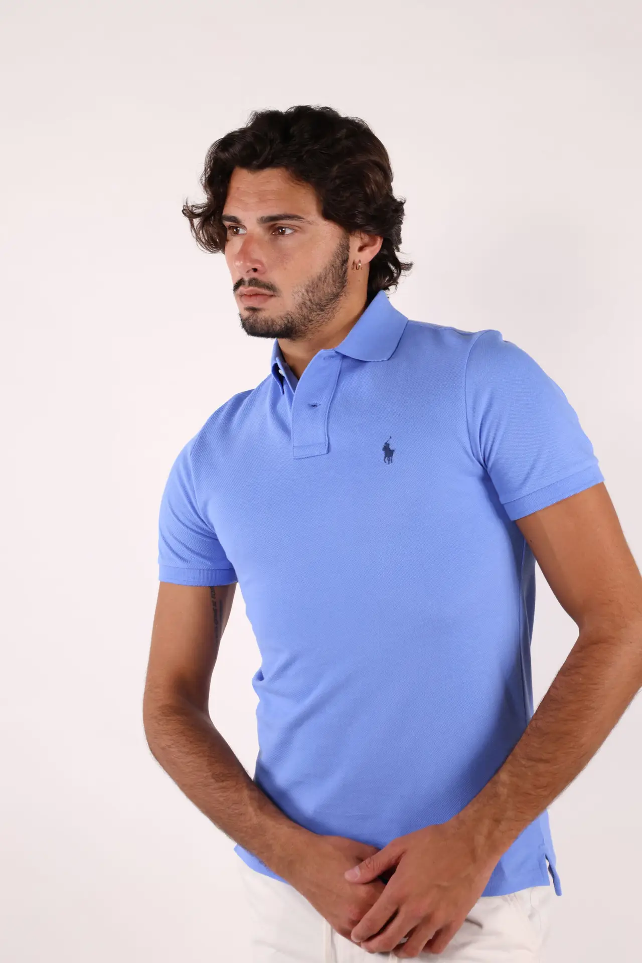 ★★POLO RALPH LAUREN★★ Slim fit mesh polo shirt blue MNPO Polo Ralph Lauren - Blue polo shirt with monochrome polo