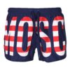 Bañador corto azul con maxi logo "Moschino" en franjas rojo y blanco - 196330852119